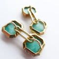 Art Deco 14CT Gold Cufflinks with Green Amazonite 14K in Swiss Leather Case C.1930